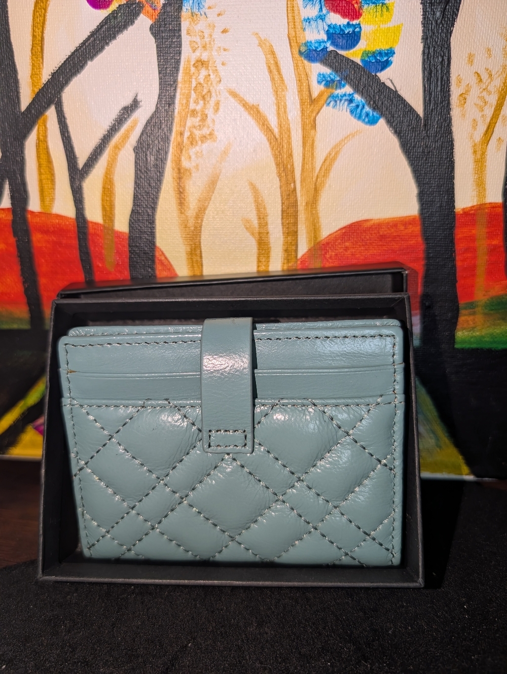 Kurt Geiger Quilted Leather Snap Card Wallet - Light Teal - Picture 2 of 3